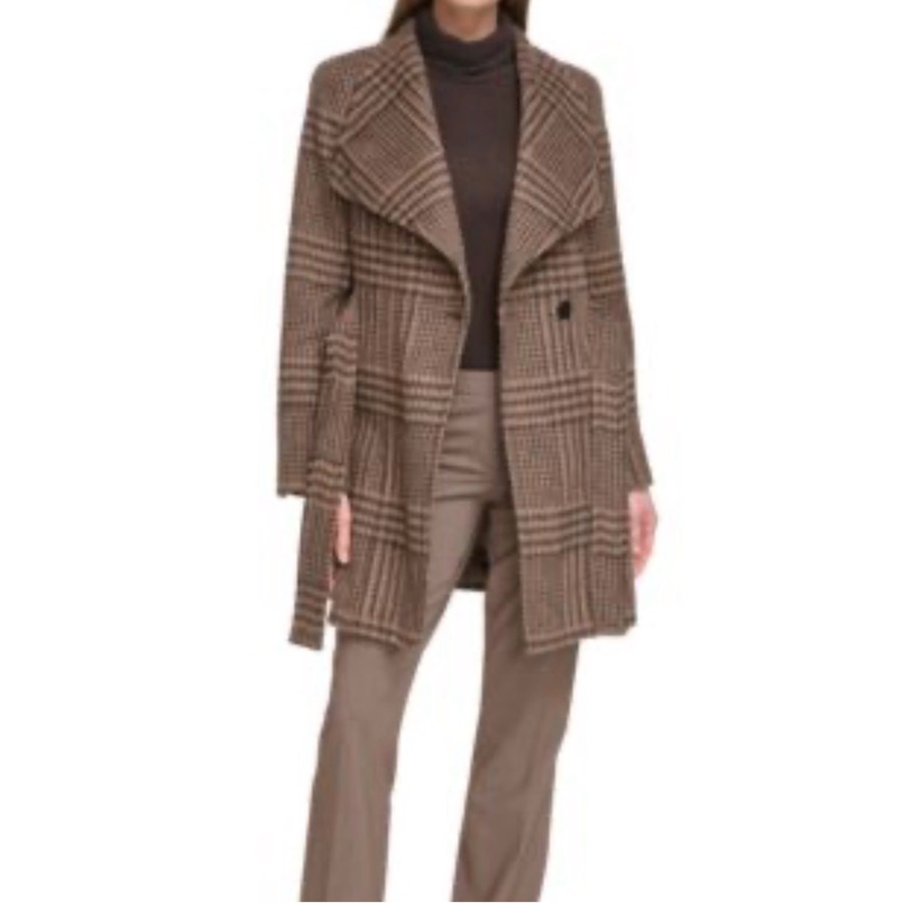 Calvin Klein Women’s Wool Blend Coat in Brown and Black Plaid | 8 - Picture 7 of 16